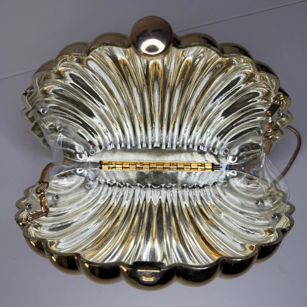 Gold Metallic Seashell Clutch Crossbody Bag Mermaid Shell Evening Purse